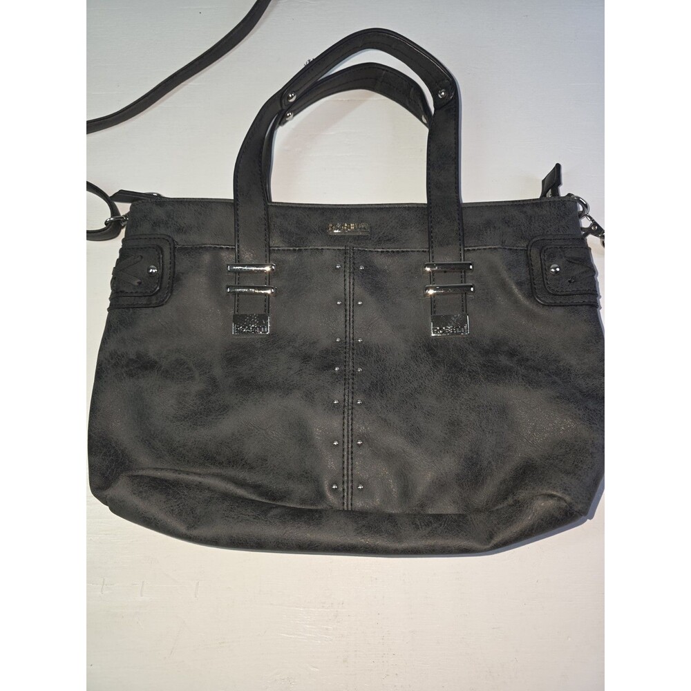Rosetti Grey Faux Leather Tote Shoulder Bag Purse Silver Hardware Medium Size